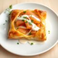 Krokantje van bladerdeeg met zalm en venkel