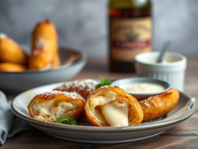 Kroketten gemaakt van scampi en belegen kaas — AI-gegenereerde illustratie