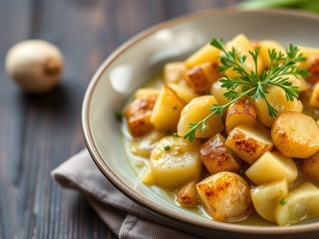 Kruidenaardappelen met prei — AI-gegenereerde illustratie
