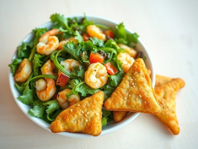 Kruidensalade met garnalentoastjes