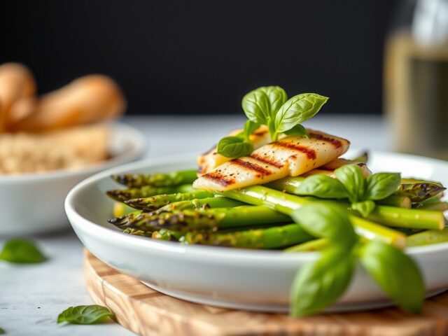 Kruidensalade met gegrilde groene asperges