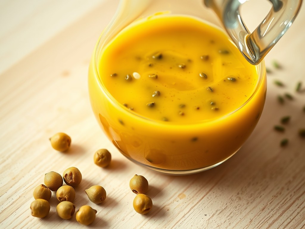 Kruidige mosterd-kappertjes dressing, AI-gegenereerde illustratie