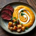Kruidige Pompoen Purée met Rosbief uit de Oven