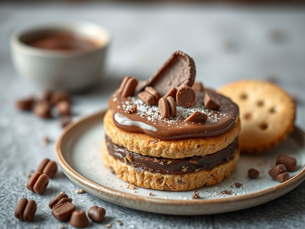 Kwarktaart met chocola en pindakaas, AI-gegenereerde illustratie
