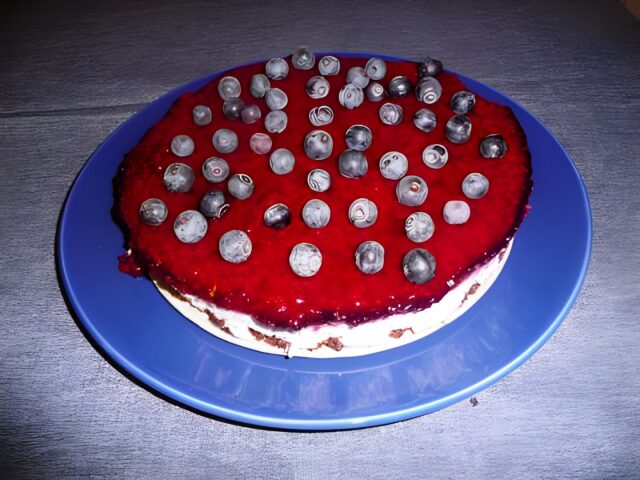 Kwarktaart met stracciatella en frambozen