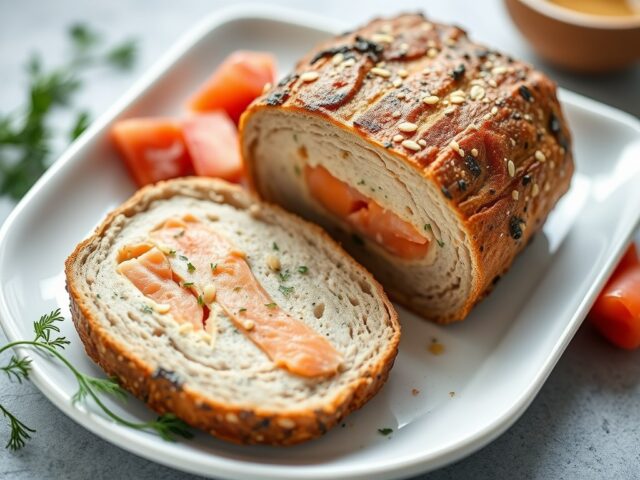 Kwarkterrine met zalm en roggebrood. (zie opm )
