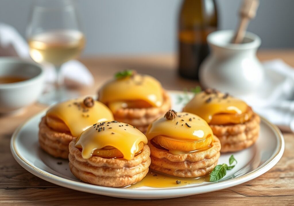 Kwartelborstjes met appeltjes en calvadossaus, AI-gegenereerde illustratie
