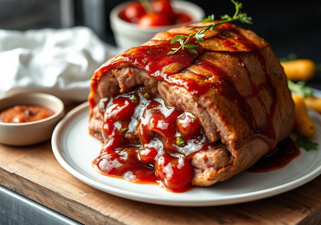 Lam met frambozenjam uit de oven — AI-gegenereerde illustratie
