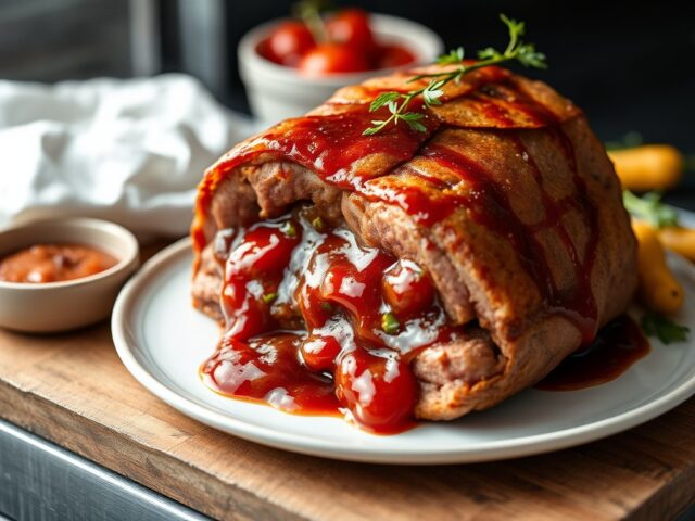 Lam met frambozenjam uit de oven — AI-gegenereerde illustratie