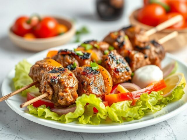 Lams Kebab voor Tandelozen + Paprika-Uien-Sla