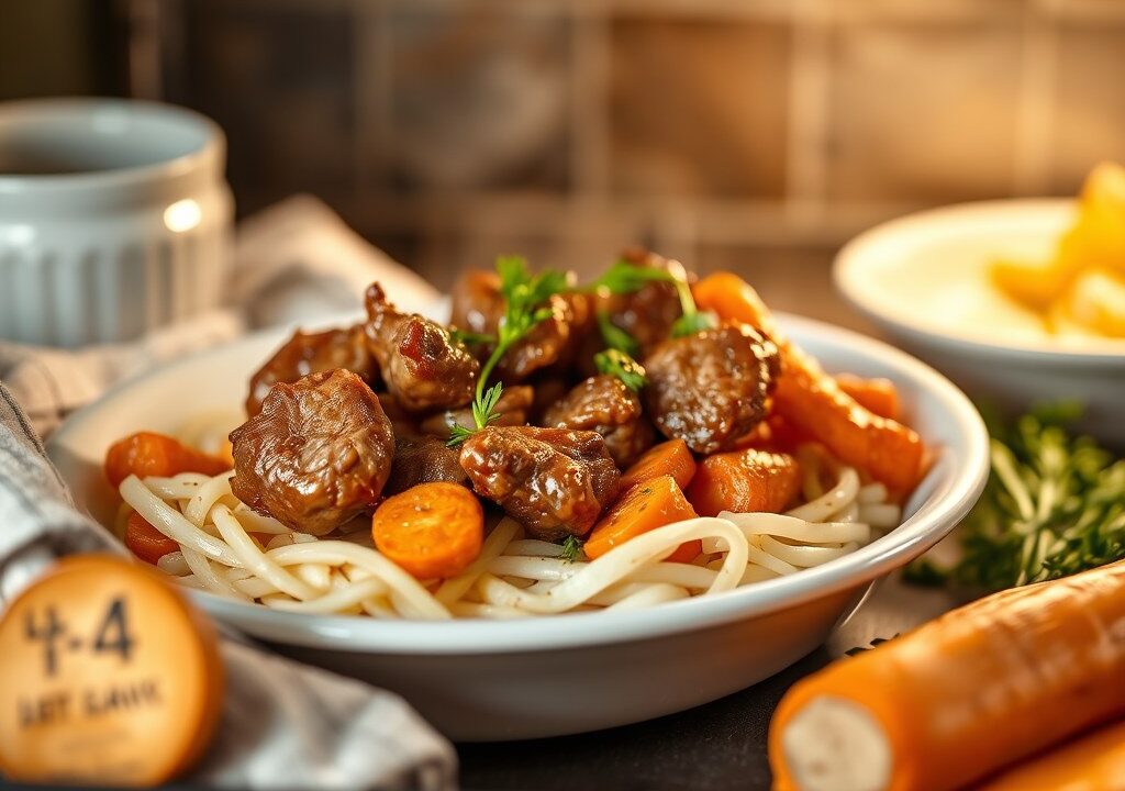 Lamsgebraad met groentjes in de oven, AI-gegenereerde illustratie