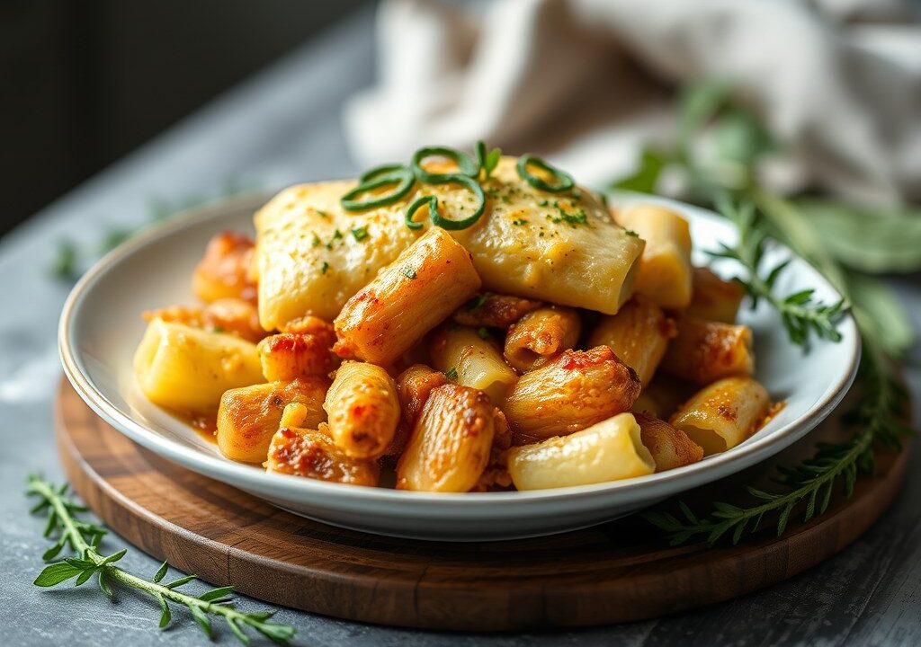 Lamskarbonaadjes Farci met Gratin van Flageolets, AI-gegenereerde illustratie