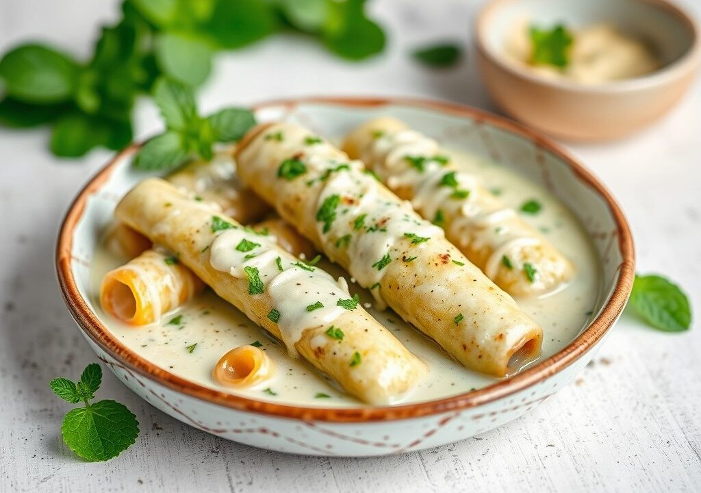 Lamskoteletjes met Asperges in Muntsaus — AI-gegenereerde illustratie