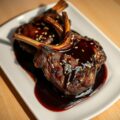 Lamskoteletjes met een saus van rode wijn en chocolade
