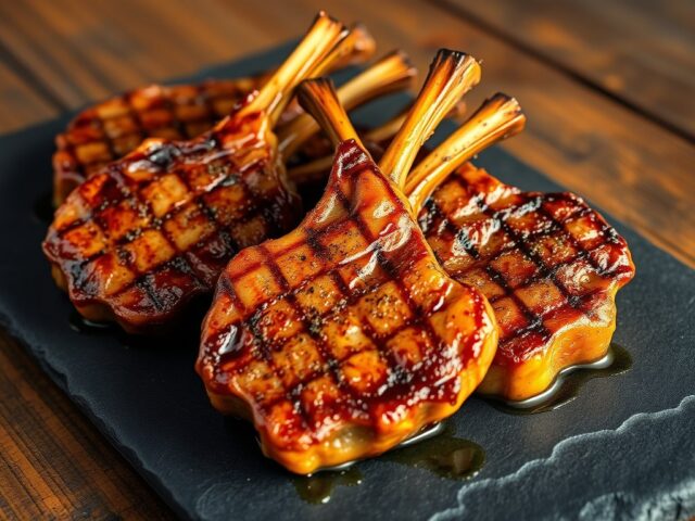 Lamskoteletjes met mosterd+rietsuiker (bbq- grill)