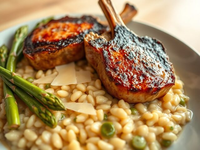 Lamskoteletjes met risotto asperges