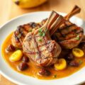 Lamskoteletten met curry en bananen