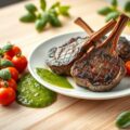Lamskoteletten met tomaat en groene saus