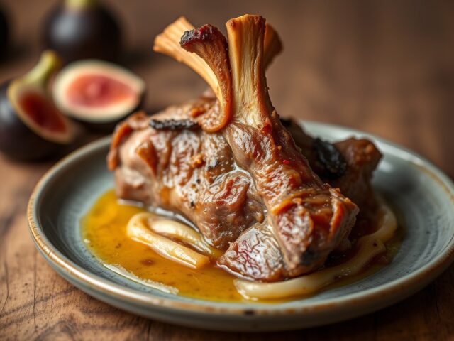 Lamsschenkel Confit met Vijg en Noot