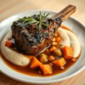 Lamsschenkel met Witte Bonen Puree en Knoflook