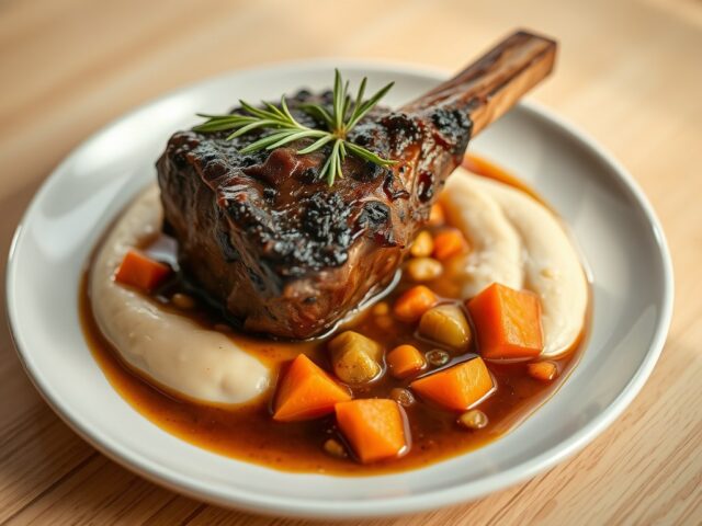 Lamsschenkel met Witte Bonen Puree en Knoflook