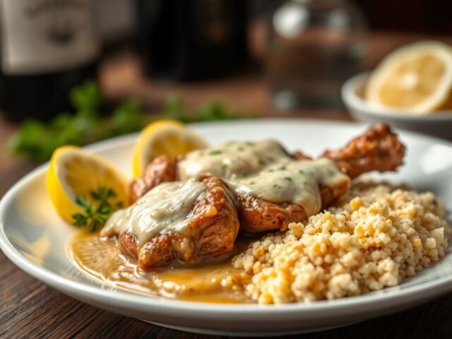 Lamsschouder met Knoflooksaus en Couscous — AI-gegenereerde illustratie