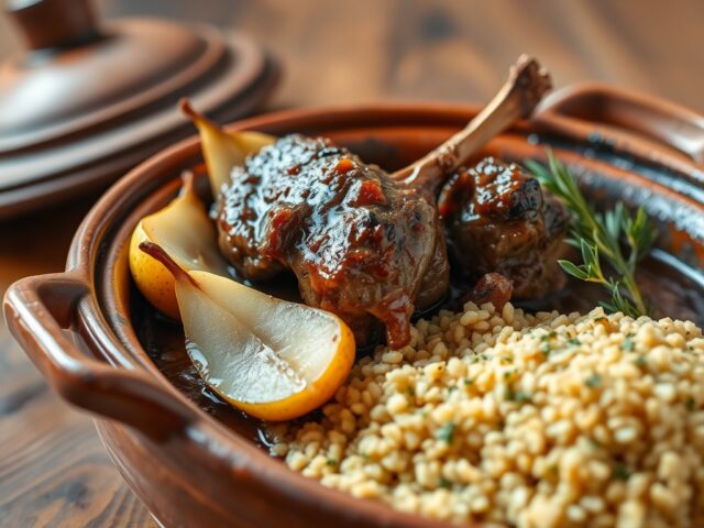 Lamsschouder Tajine met Peer en Burghul