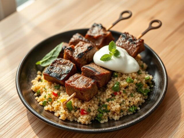 Lamsspies met munt en tabouleh