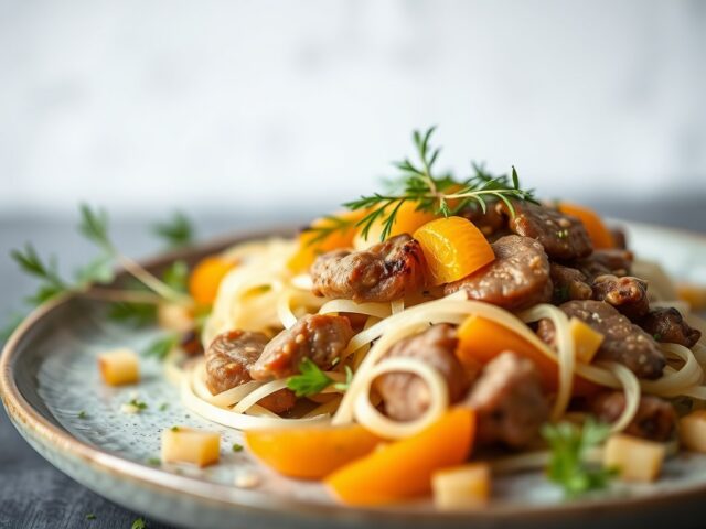 Lamsspies met venkel-sinaasappelsalade