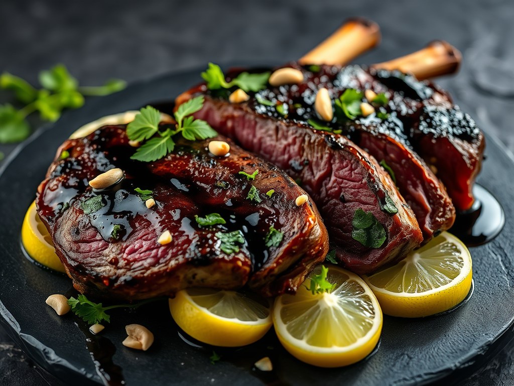Lamssteak op oosterse wijze, AI-gegenereerde illustratie