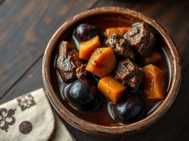 Lamsvlees met pruimen en zoete aardappels