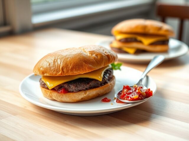 Lange kaasburgers met tomatenchutney