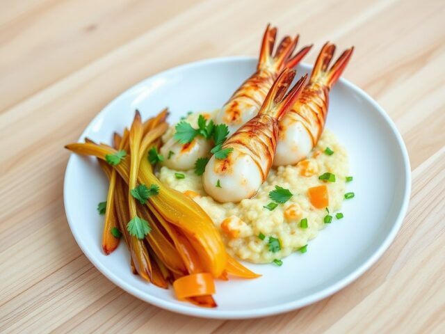 Langoustines met risotto en gekarameliseerd witloof
