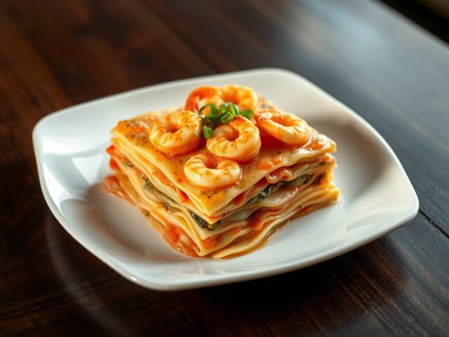 Lasagna gevuld met schaaldieren
