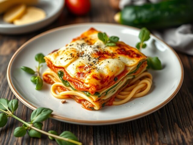 Lasagna van kaas en courgette.