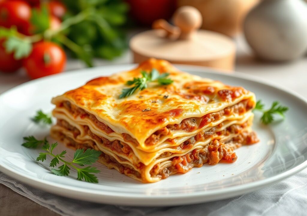 Lasagne, AI-gegenereerde illustratie