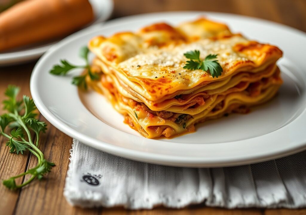 Lasagne Classico (klassieke lasagna), AI-gegenereerde illustratie