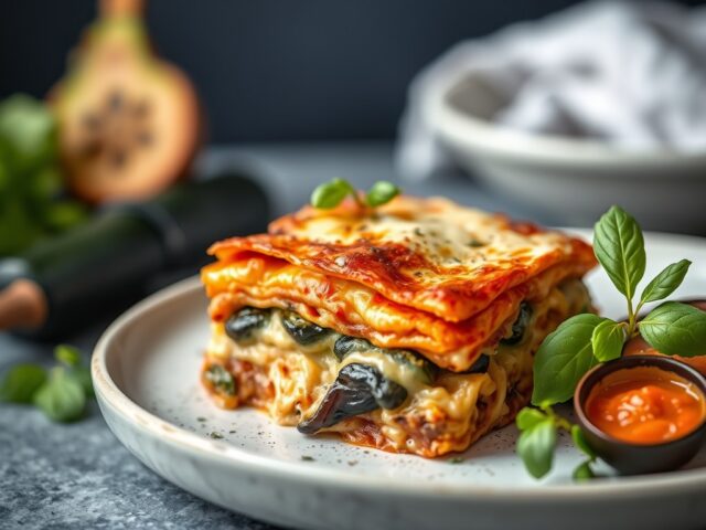 Lasagne met aubergine en courgette — AI-gegenereerde illustratie