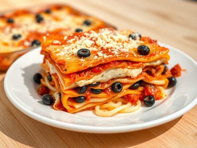Lasagne met kabeljauw en olijventapenade