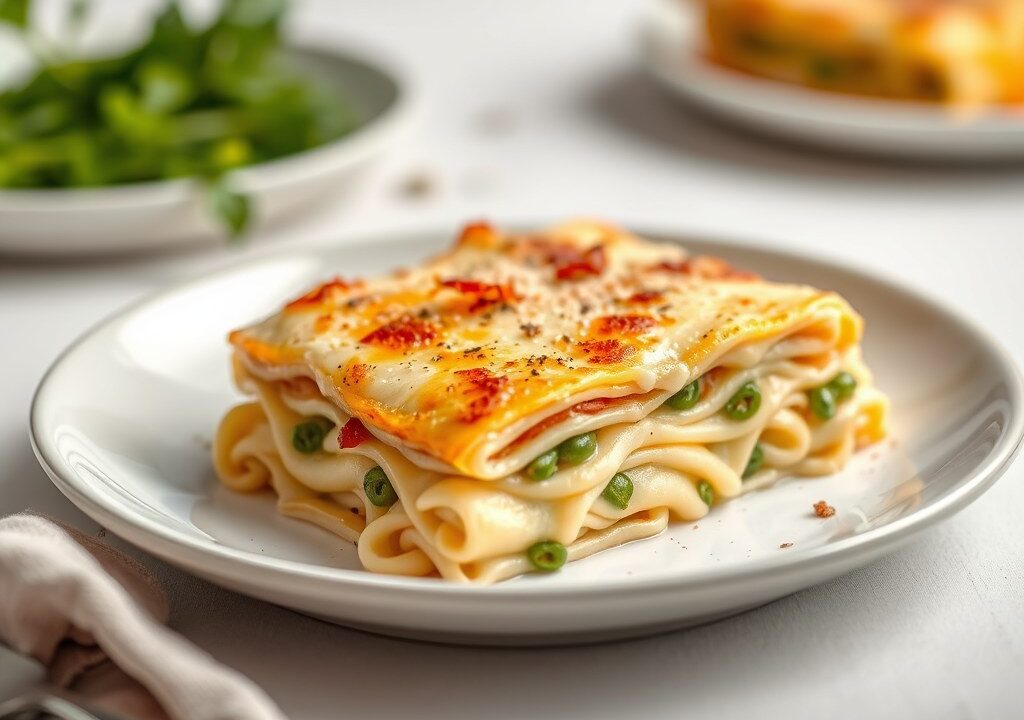 Lasagne met knolselder en parmezaan, AI-gegenereerde illustratie