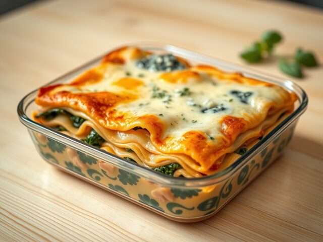 Lasagne met Meesterlyck-ham, Pas de Bleu en spinazie