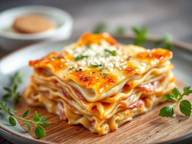 Lasagne met prei en ham — AI-gegenereerde illustratie