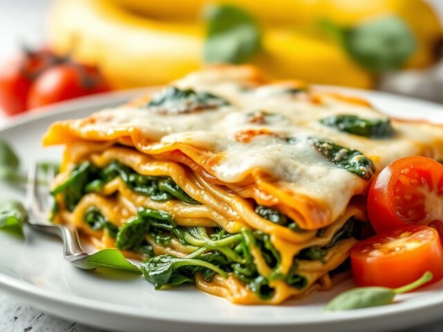 Lasagne met spinazie en bananen — AI-gegenereerde illustratie