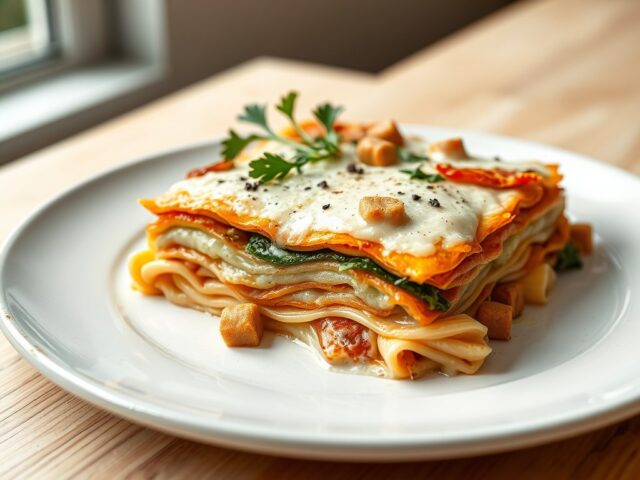 Lasagne met zalmforel en prei
