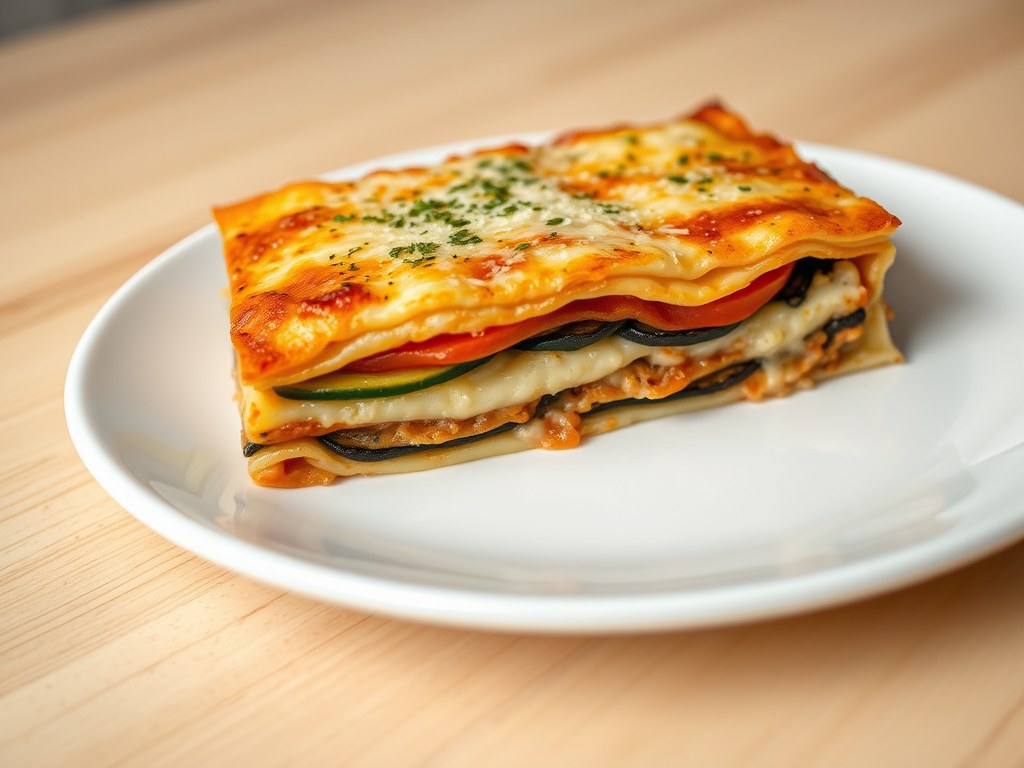 Lasagne van kaas en groenten, AI-gegenereerde illustratie