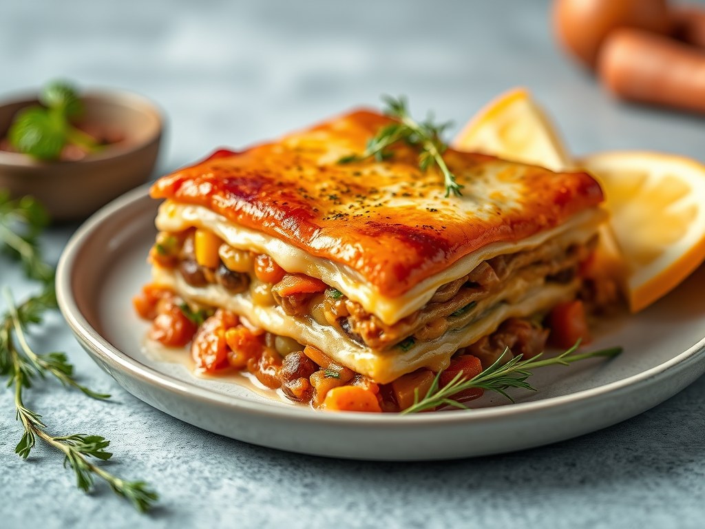 Lasagne van klapstuk met hutspot, AI-gegenereerde illustratie