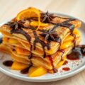 Lasagne van mango en mandarijn beignet met chocola