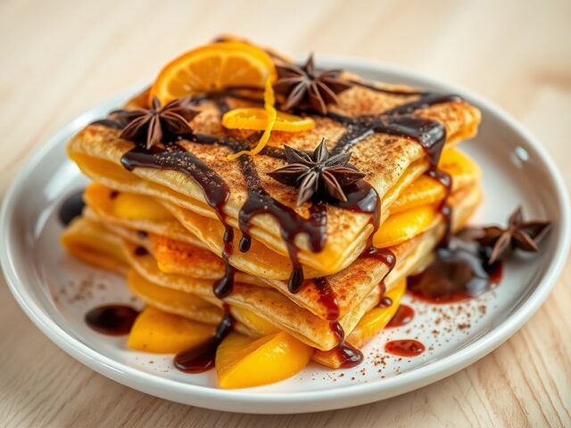 Lasagne van mango en mandarijn beignet met chocola