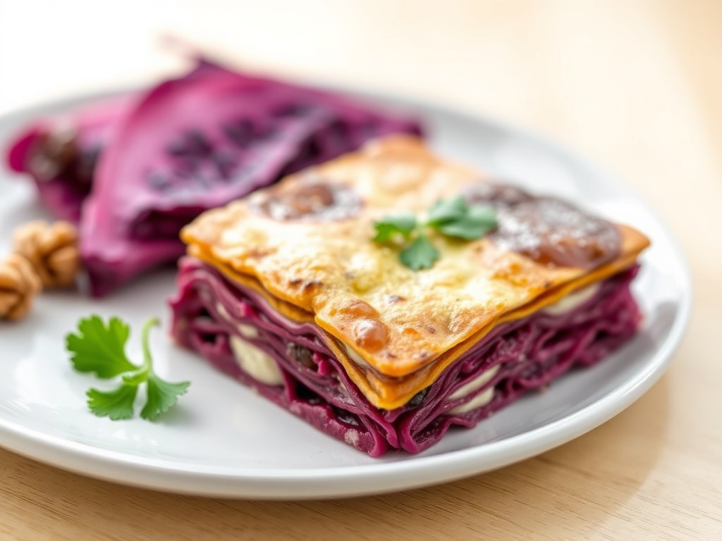lasagne van rode kool, AI-gegenereerde illustratie