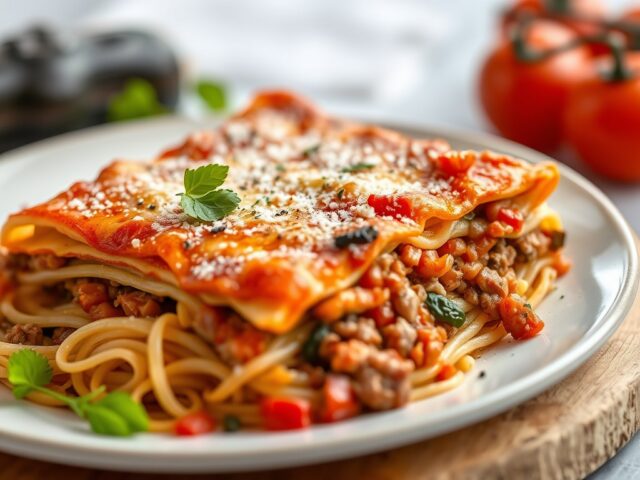 Lasagne van roerbakgehakt met aubergine
